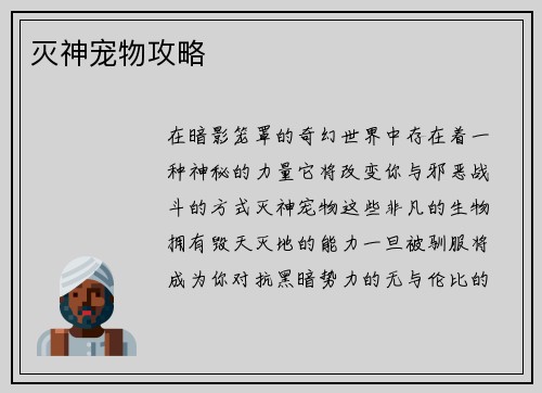 灭神宠物攻略
